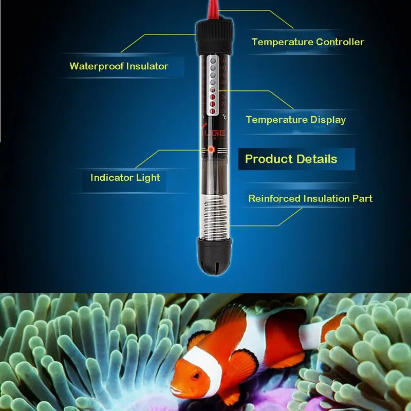 110V 220v50w-300 W стеклянный взрывозащищенный водонагреватель для аквариума, мини Регулируемый нагревательный стержень, контроль температуры аквариума
