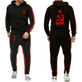 

Mens Hoodies sweatshirt Unique for CCCP Russian Soviet Union Printed Sporting suit sportwear Hoodie+Pants 2Pcs
