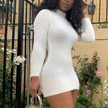 Элегантный свитер платья для женщин зима черепаха шеи женский сплошной цвет свитер платье сексуальные праздничные женские зимние бирюзовые платья