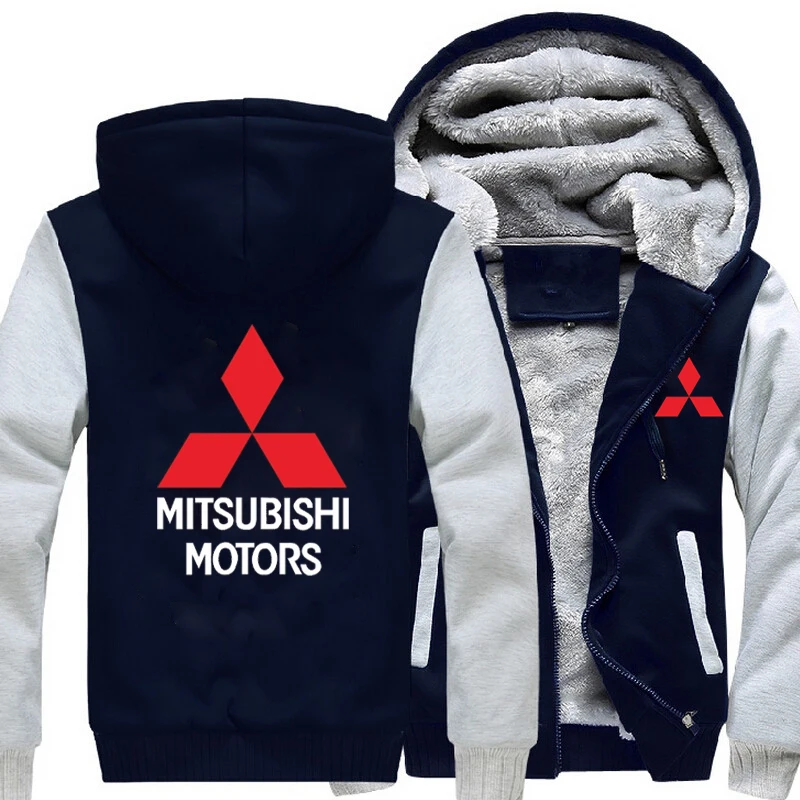 Горячее предложение, новое зимнее пальто с логотипом автомобиля Mitsubishi, плотные теплые толстовки, мужские хлопковые повседневные флисовые толстовки, мужские толстовки с капюшоном
