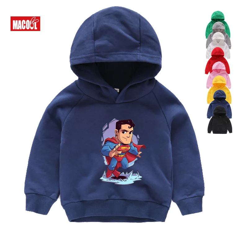 Boys Clothes Autumn Cartoon Superman Spiderman Captain America Print Hoodies Tops for Boy Girls Clothing Funny White Hoodies 8T - Цвет: Kids Hoodies