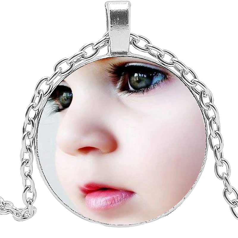 

New Style Black Punk Style Leather Snap Buckle Glass Custom Necklace Baby Children Parents Siblings Friends Photo Pendant