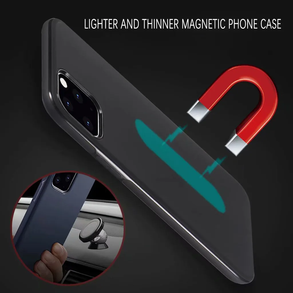 Чехол из ТПУ для IPhone 11 Pro, ультра тонкий магнитный автомобильный держатель, невидимый Встроенный чехол с металлической пластиной, мягкий силиконовый