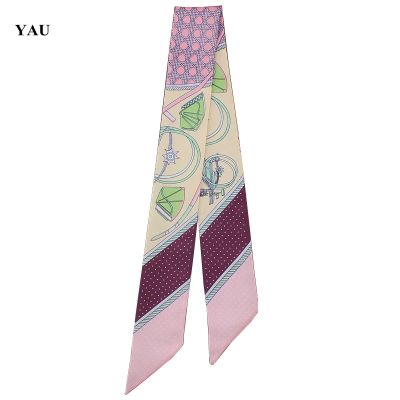 

Free Shipping 95cm*5cm Dot Grid Printed Small Scarf Women Silk Scarf Headband Long Scarves Bag Accessories Ribbon