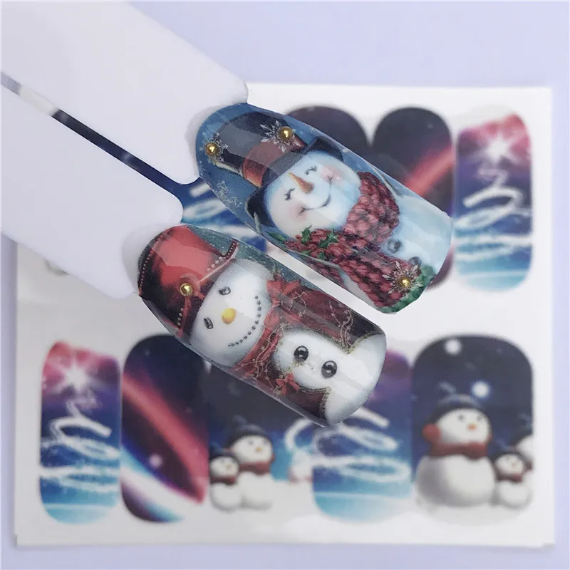 1 лист 3D Санта/Клаус/Лось/Снеговик Дизайн ногтей клей наклейки Рождество год наклейки для ногтей Обертывания инструменты для маникюра украшения