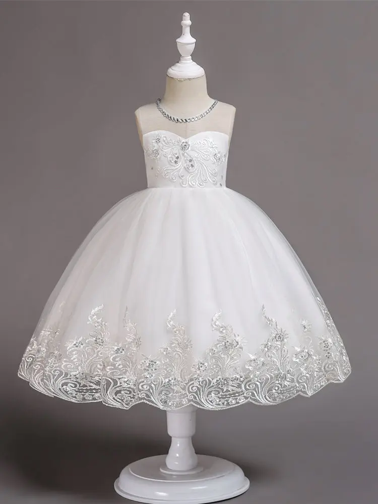 It's Yiiya Flower Girl Dresses for Weddings Lace Appliques Crystal Short First Communion Dresses Kids Dresses For Girls 561