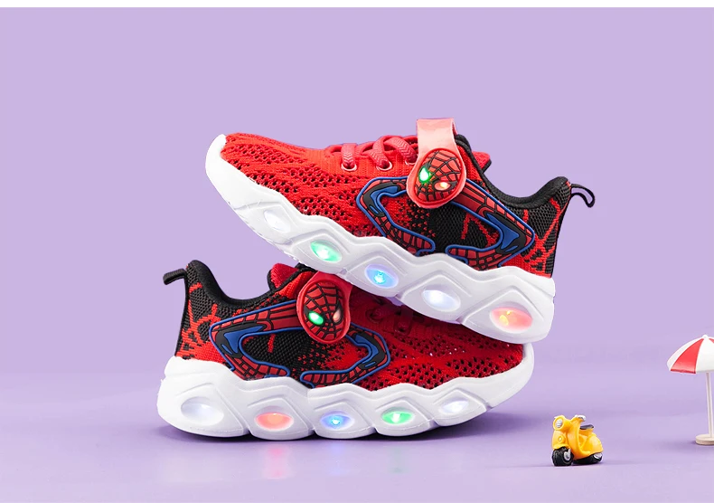 TuYao Boys Luminous Shoes Girls Glowing Spiderman Shoes Toddler Casual Bright Sneaker LED light up soft shoes for big kids