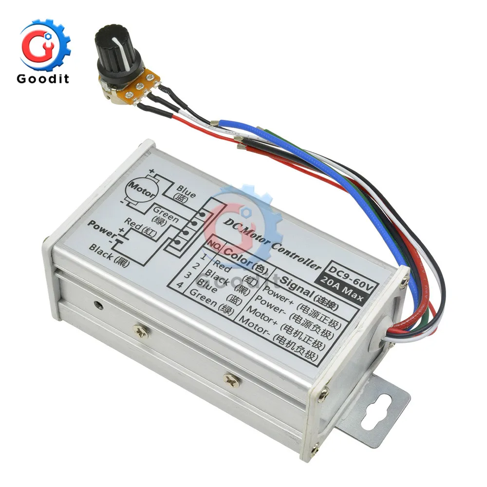 DC9-60V 9-60V PWM DC Motor Speed Controller Stepless 12V 24V 60V MAX 20A Pulse Width Modulator Motor Speed Regulator Switch dc motor speed controller motor speed controller electric motor speed controller