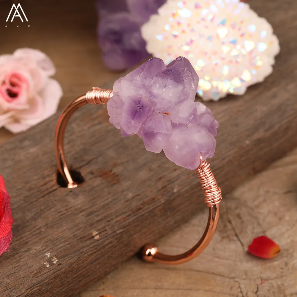天然アメジスト❣️カボションカットブレスレット Cacoxenite Amethyst / Purple Rutilated Quartz Stone Bracelet