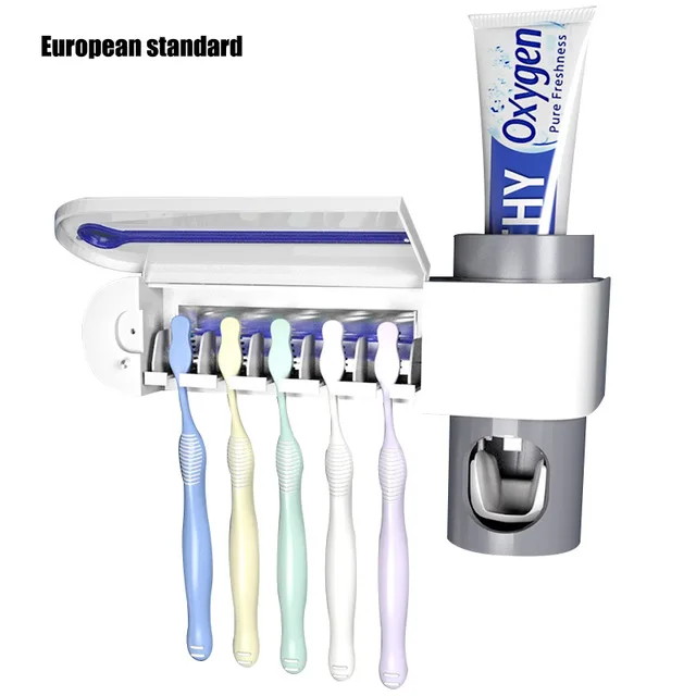 Держатель для зубных щеток, автоматический диспенсер для зубной пасты, очиститель, стерилизатор, ультрафиолетовый светильник, набор аксессуаров для ванной комнаты - Цвет: European standard