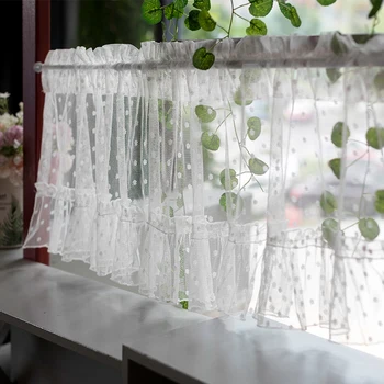 

DUNXDECO Short Curtain For Kitchen Door Half Cortinas Modern French Style Fresh Dot Lace Rideau Warm Home Decorating