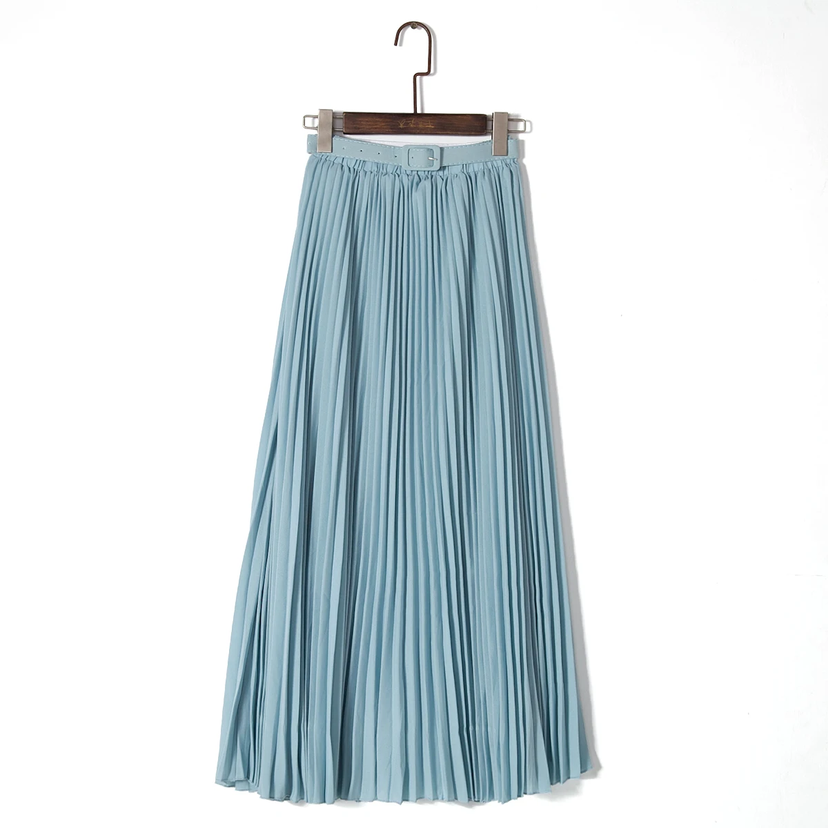 Light blue Skirts Anasunmoon, Весенняя богемная плиссированная юбка макси, женская летняя однотонная шифоновая длинная юбка-пачка с высокой талией, элегантная женская черная юбка - Цвет: Light blue Skirts