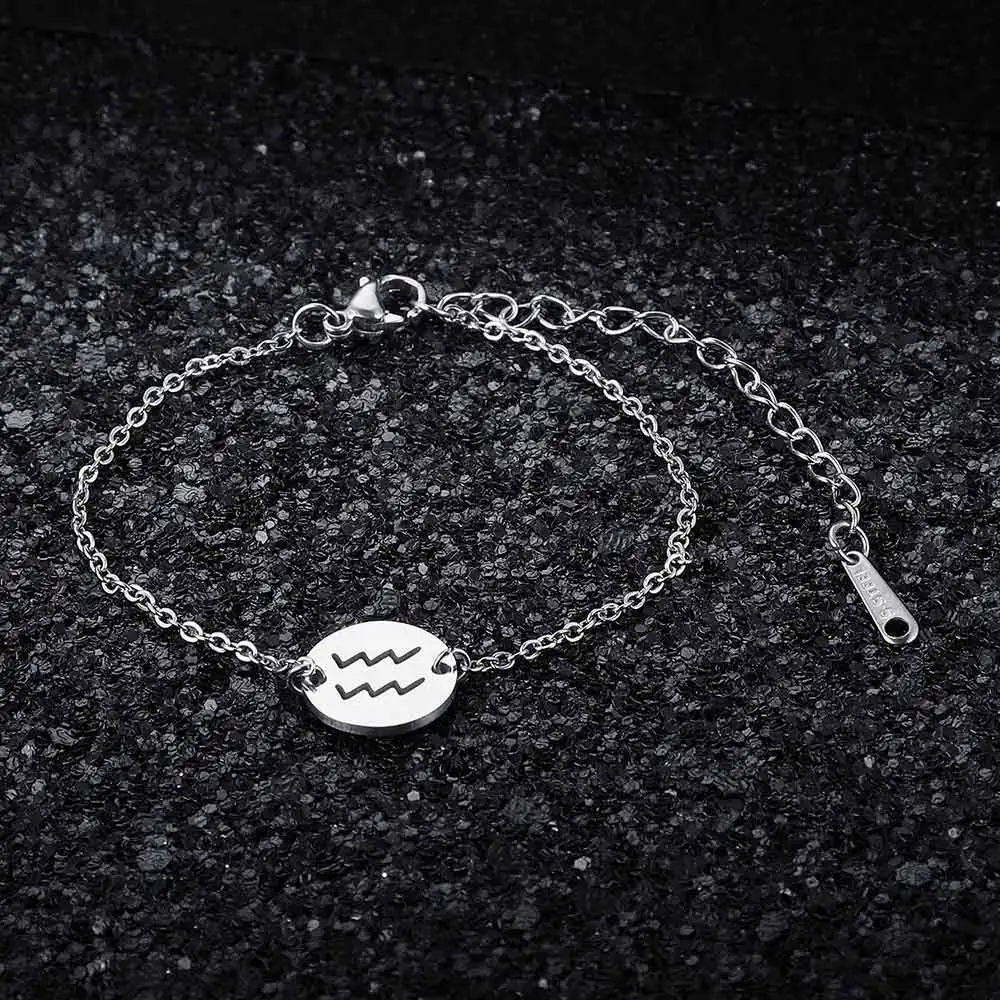 12 Constellation Zodiac Charm Bracelet for Women Female Stainless Steel High Polish Charms Bracelets