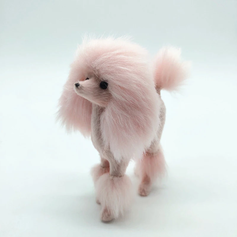 Plush Toy Ornament Crafts Dog Statue Ornament 4 Inch Pink Poodle Figure Simulation Dog Plush Toys Gift Crafts Home Decoration Living Room Decoration