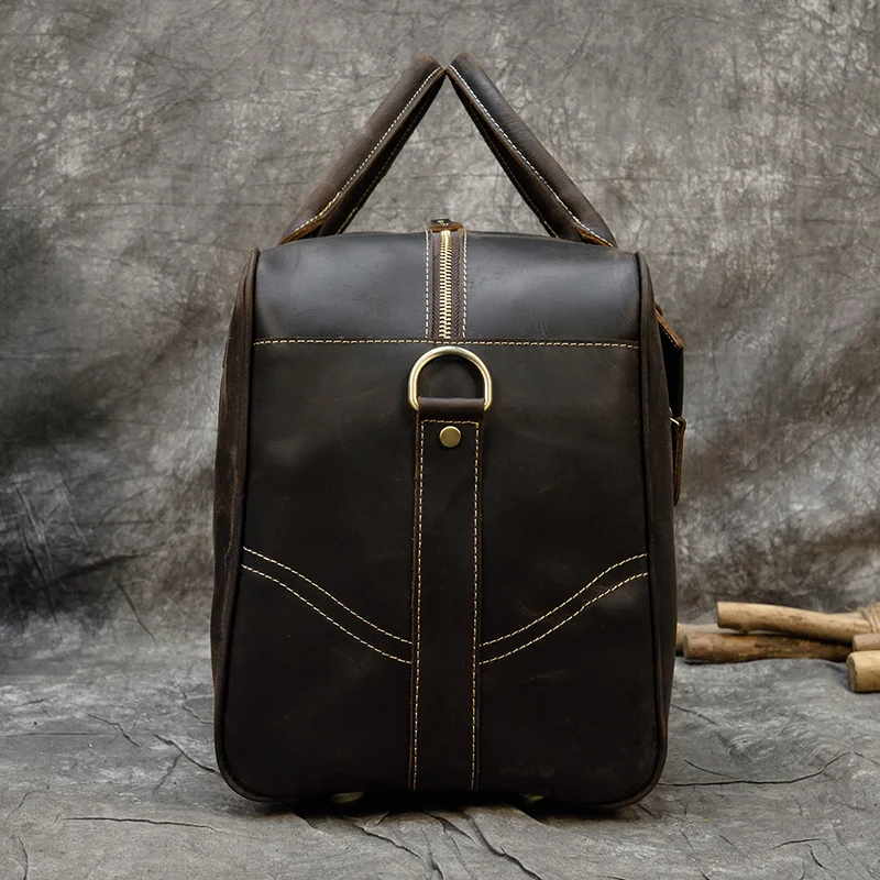 Men vintage crazy horse leather travel duffel Thick Real leather weekend bag Genuine Large Boston Bag shoulder bag 3Type