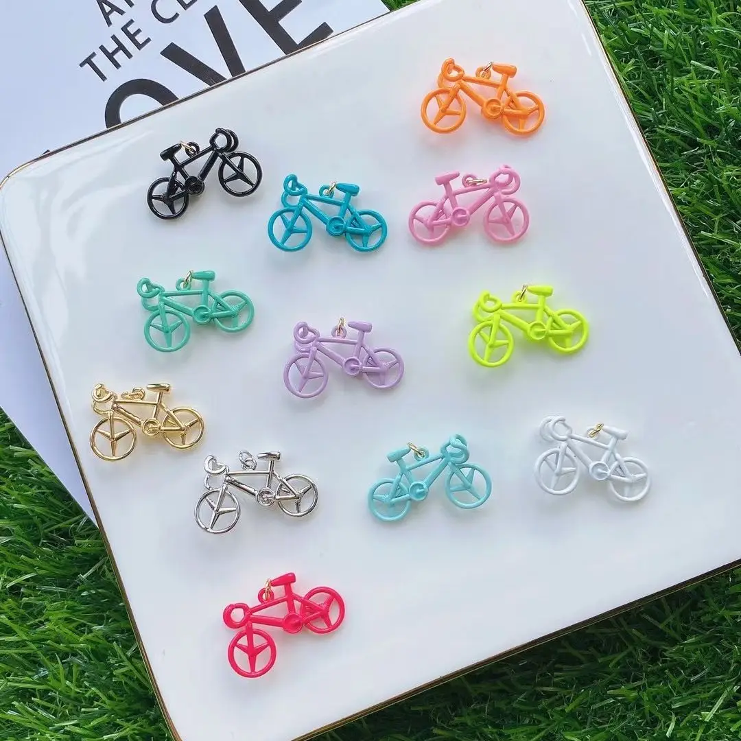 10Pcs Bicycle Casual Pendant, Colorful Enamel Bike Pendant, Gold Color Pendant Fashion Jewelry Gift, 18*29mm