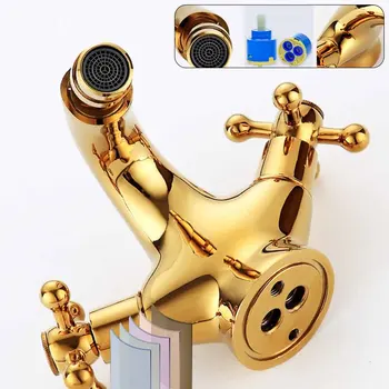 

Anti Rust Easy Install Bidet Faucets Dual Handle Gold Hot Cold Tap Bathroom Replacement Parts Hotel European Style Durable Home