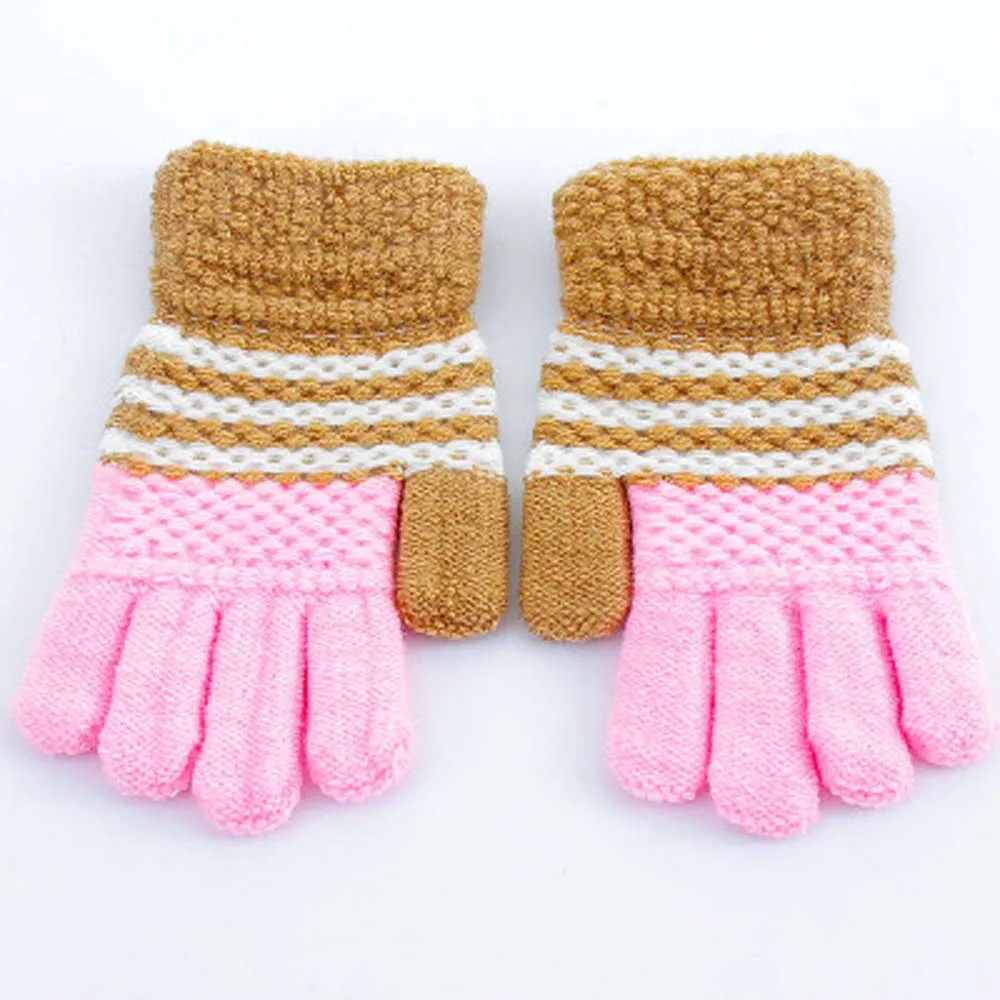 1 Winter Warm Gloves Children Knitted Stretch Mittens Kids Girls Boys Gloves Full Finger Gloves Multicolor Thick Gloves - Цвет: 1