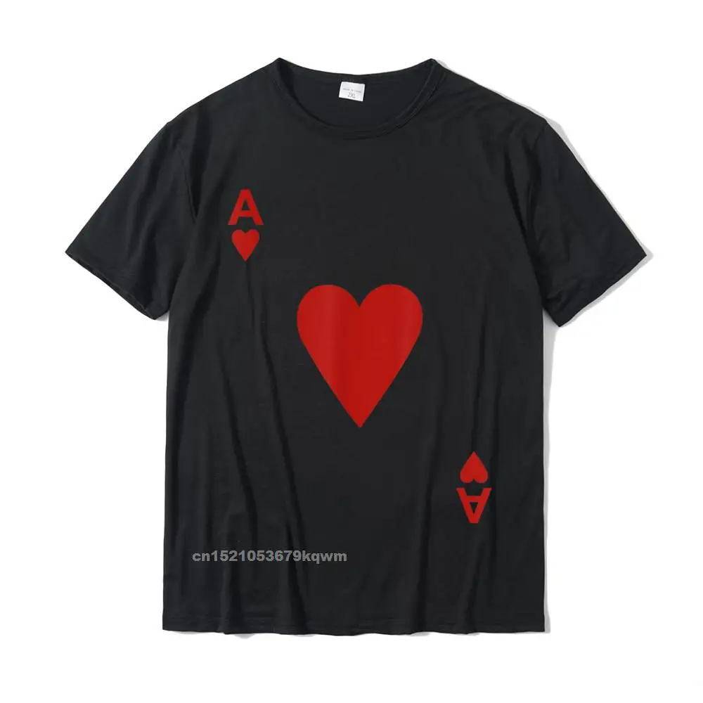 GroupNormal Short Sleeve Tops & Tees Summer Fall On Sale O-Neck 100% Cotton Tops & Tees Men Top T-shirts Slim Fit  Ace of hearts Tshirt Blackjack Cards Poker 21 A Tee shirt__3442 black