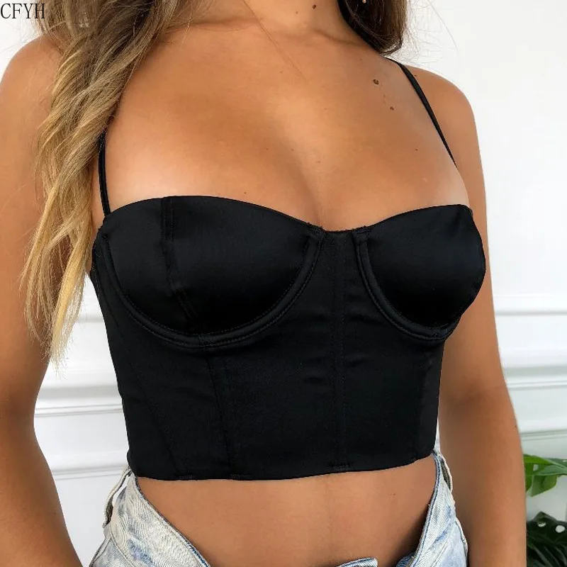 

Black Solid Camis Spaghetti Straps 2019 Summer Women Fashion Club Party Streetwear Famale Crop Tops