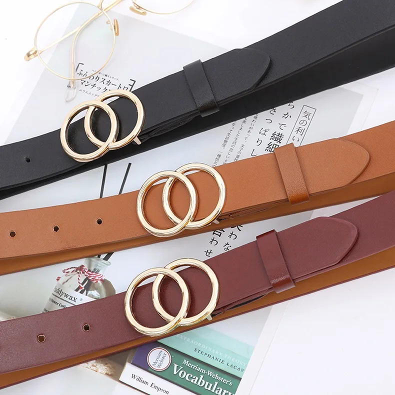 Double round buckle women's leisure belt for various occasions Double round buckle women's leisure belt for various occasions