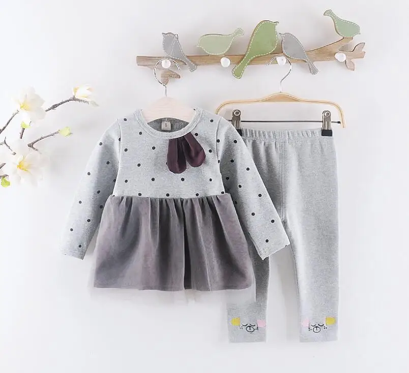 Детская одежда на весну-осень Стильные комплекты из двух предметов с длинными рукавами для маленьких девочек
