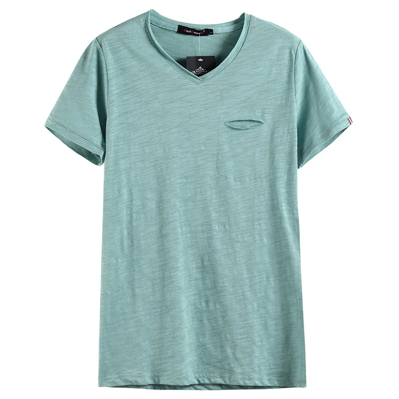NEGIZBER 2019 New Fashion T Shirt Men Solid Slim Fit V-neck Top Tees Men Casual Soft Cotton Mens T-shirts