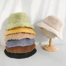 Зимние Для женщин однотонные Цвет искусственной овечьей шерсти мягкий теплый мех ягненка Рыбалка Кепки Солнце Ведро Шляпа японского аниме теплые бассейна аксессуар, шляпа подарок