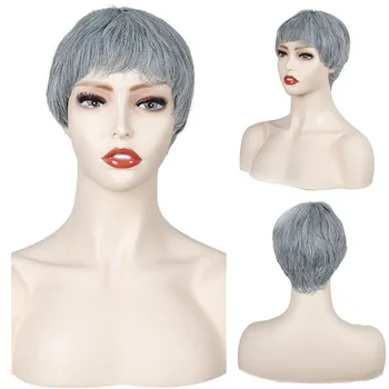 

Short Cut Straight Hair Heat resistant synthetic Wig Hair Full Wigs For Women Silver grey red blackCheap Hair With Bangs wig