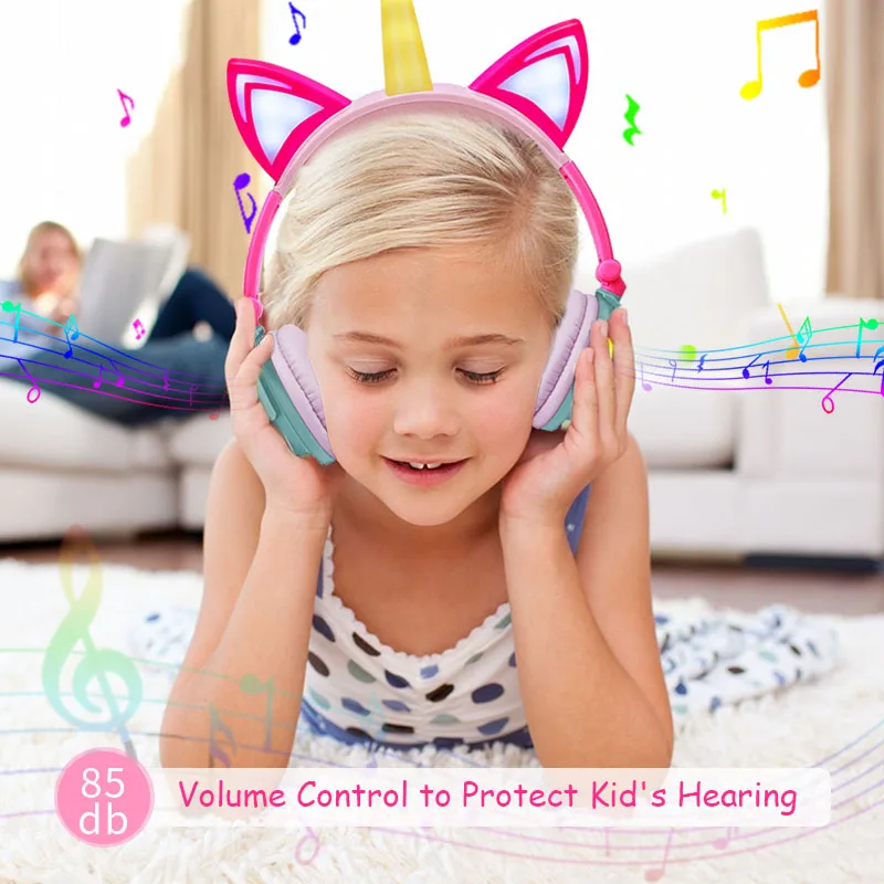 Cute Kids Headphone Led Light Unicorn Wired Headphones Girl Gamer PC Earphone Foldable Music Gaming Overear Headset Auriculares
