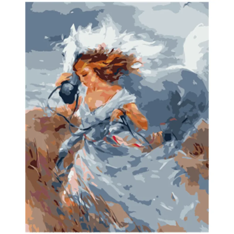 

Dropshipping 60x75cm Painting By Numbers DIY White skirt girl Figure Wall Art Picture Acrylic Painting For Wedding Decoration