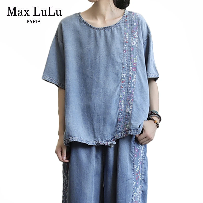 Max LuLu 2020 модные корейские летние женские топы и джинсовые штаны винтажные