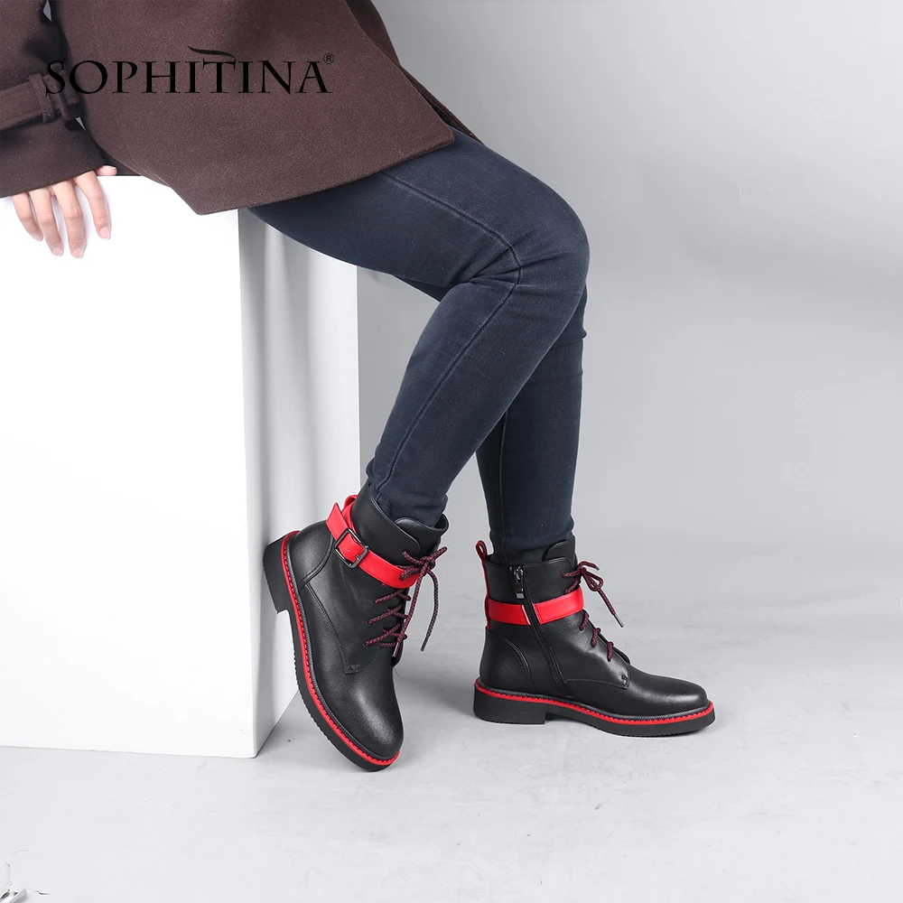 SOPHITINA/модные ботинки с красной лентой Высококачественная женская обувь из