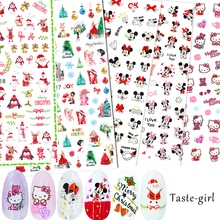 2 шт. 3D дизайн ногтей Рождество слайдер обертывания Снежинка лось Санта клей мультфильм кошка стикер Микки Маус маникюр Дизайн ногтей DIY