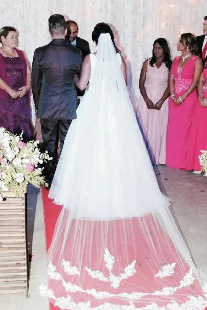 

White Ivory Long Appliquees Wedding Veil 2019 One Layers 3M with Comb Wedding Accessories