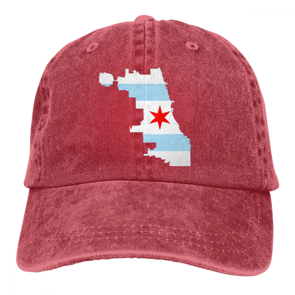 Chicago карта с флагами Casquette черные унисекс Мужские Женские джинсовые бейсболка с ремешком кепки регулируемые Гольф папа шляпа