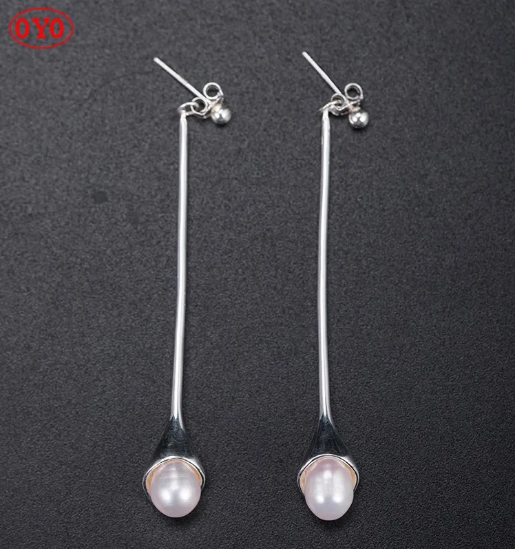 s925 silver pearl new long style Chinese ethnic earrings