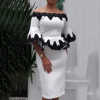 

Plus Size Two Piece Sets Off Shoulder Lace Ruffles Female Tops And Mid Calf Skirt Office Elegant Party Retro Women Sets 3XL