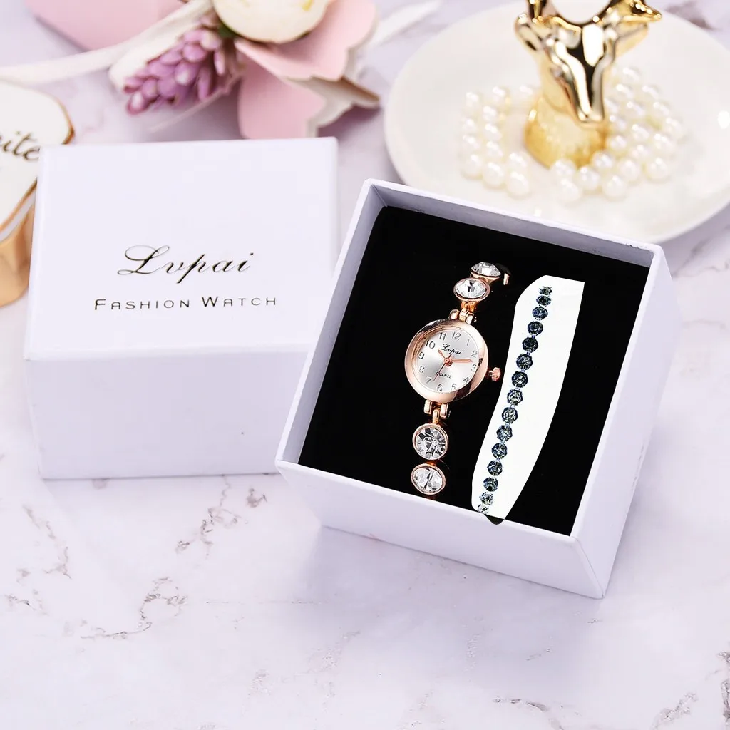 Женские часы+ браслет+ коробка для часов роскошные стальные полосы Полный алмаз бизнес часы Классические кварцевые часы Высокое качество YE1