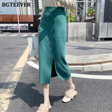 BGTEEVER Зима утолщаются теплый Для женщин трикотажные юбки одного breased женские трикотажные юбки макси Разделение свитер юбки Для женщин