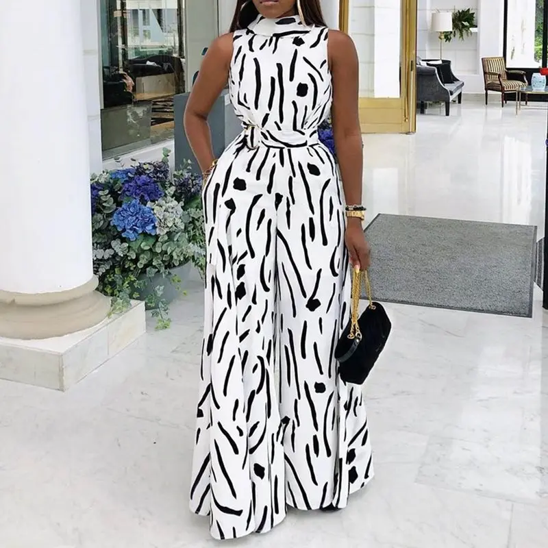 Female Jumpsuit Women's Dot Print High Waist Wide Legs Jumpsuits Street Wear African Style Sexy Rompers Office Lady Bodysuits | Женская
