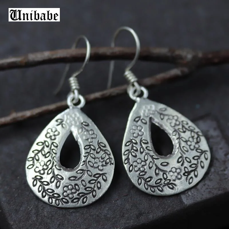 Pure Silver S925 Thai Handmade Earrings Carved Retro 925 Earring Female Jewelry | Украшения и аксессуары