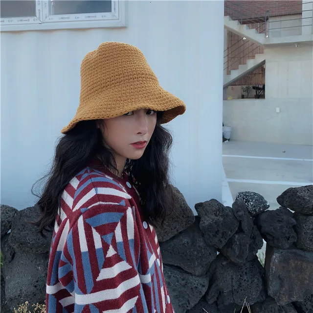 [EAM] женские разноцветные вязаные теплые шляпы для рыбалки, новые круглые модные Универсальные шляпы, весна-осень 1H277