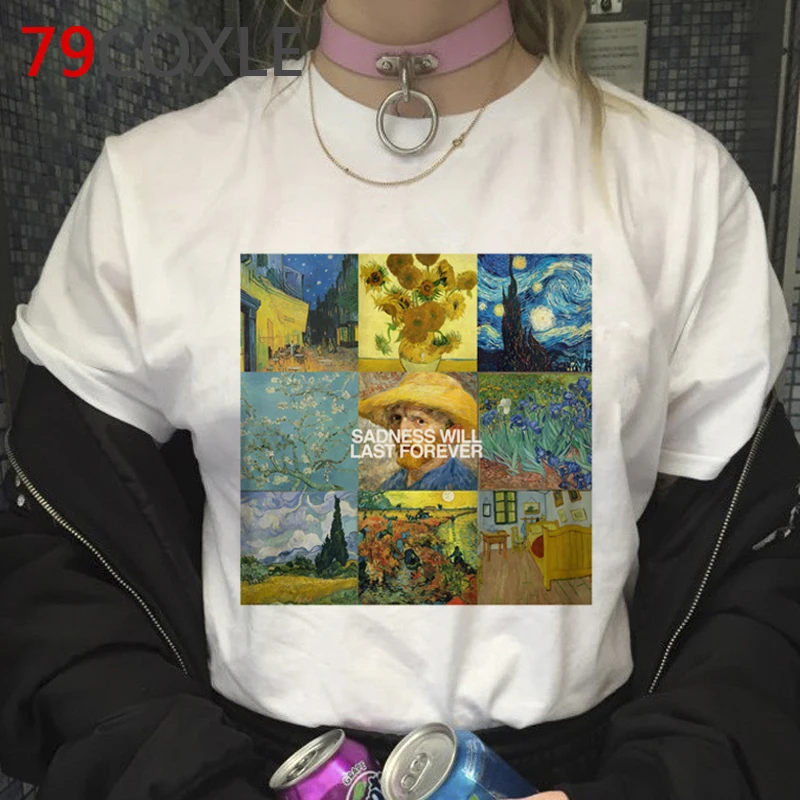 Ван Гог Эстетическая винтажная Харадзюку Футболка женская Ullzang Grunge 90s футболка Графический Забавный мультфильм футболка Модный Топ Футболка женская - Цвет: 10667