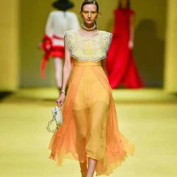 

Retro Style Embroidery Flowers Sexy Hollow Stitching Party High Quality Women'S Sleeveless Dress 2020 Spring And Summer New