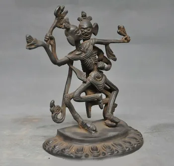 

wedding decoration 7" Tibet Temple Old bronze Vajra Bell Vajrayogini skeleton Happy Buddha Statue