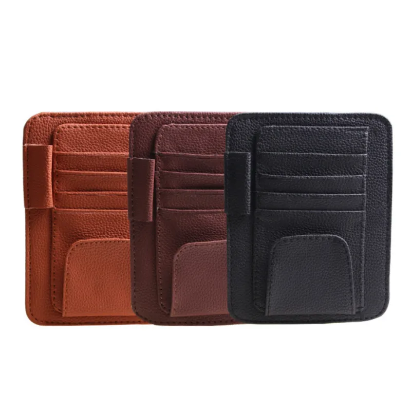 3 Color PU Car ID Storage Pen Bag With Vehicle Sun Visor Sunglasses Eyeglasses Glasses Holder Storage Clip Credit Card Package
