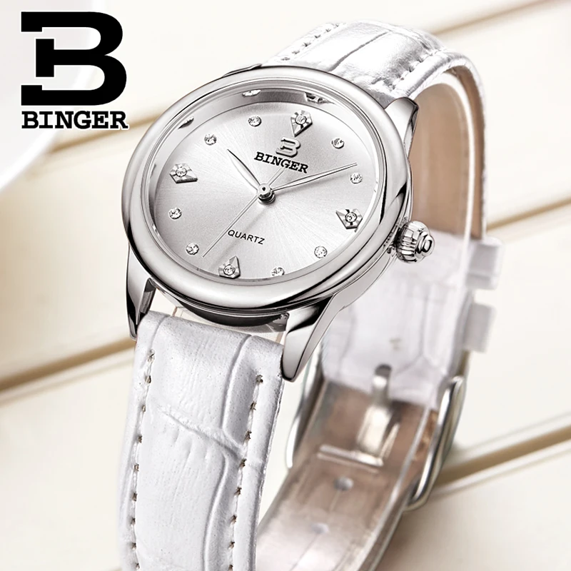 Швейцарские Binger женские часы Роскошные Кварцевые водонепроницаемые часы 4 цвета доступны из натуральной кожи ремешок наручные часы BG9006