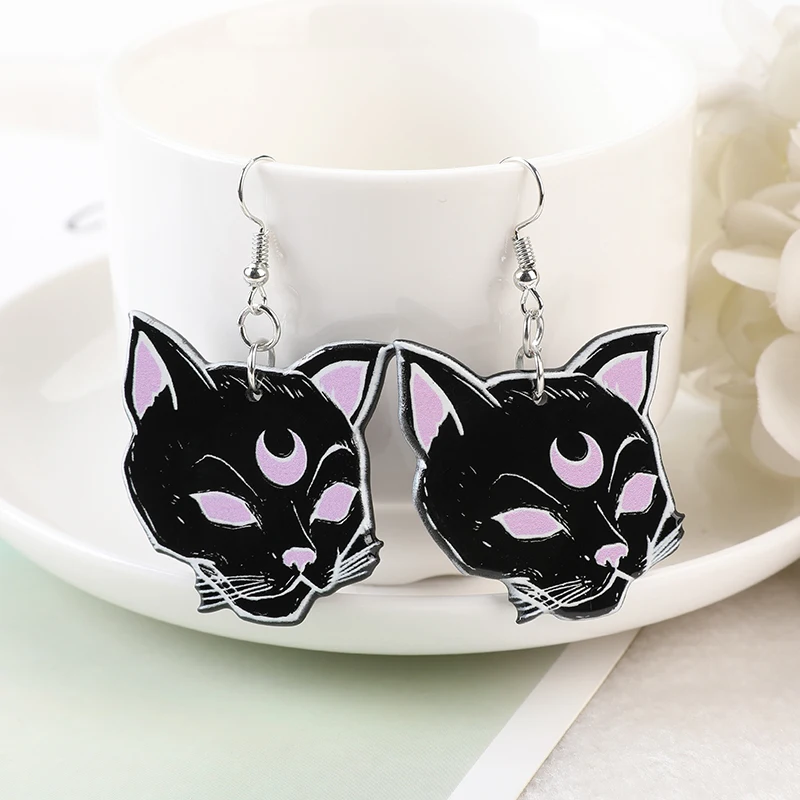 Dangle Earrings Crystal Earrings Drop Earrings Long Earrings Halloween Dangle Earrings Black Punk Witches Crafts Skull Hand Cat Bat Crystal 1Pair for Women Birthday Gift
