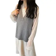 Осенний женский модный свитер с v-образным вырезом без рукавов с разрезом, Свободный вязаный хлопковый удобный жилет, свитер